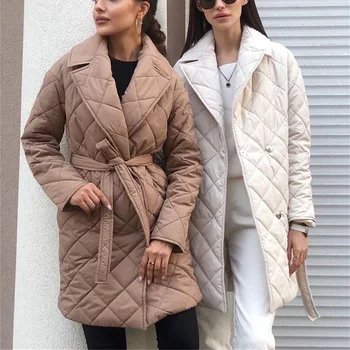 Тренд 2023 года длинная прямая зимняя куртка женская Повседневная пуховая куртка с карманом и поясом, женская стильная куртка с высоким воротником