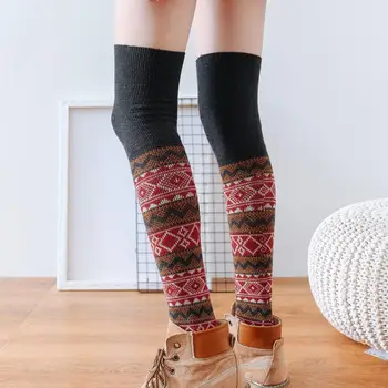1 Пара Гетр, Длинные вязаные носки с этническим геометрическим Рисунком, Осень-Зима, Утолщенные теплые носки с длинной трубкой для ног