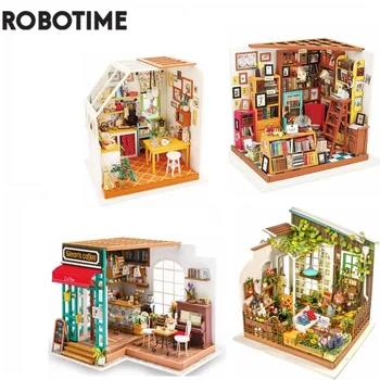 Robotime Сделай сам Дом с мебелью Кабинет Simons Coffee Детский Кукольный Домик для взрослых Миниатюрный Кукольный Домик Деревянные Наборы Игрушки