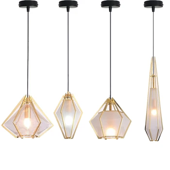 Подвесные светильники из Скандинавского стекла, Креативный Металлический подвесной светильник в форме Ромба, бар, ресторан, декор спальни, осветительный прибор