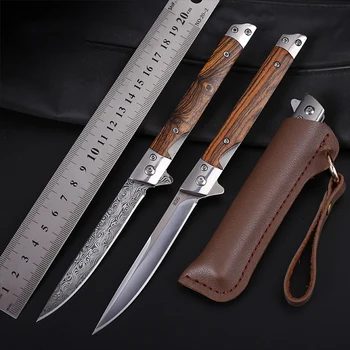 Складной нож с дамасским рисунком M390, нож для самообороны, Складной нож высокой твердости, CS GO, Сандаловое дерево, Портативный фруктовый нож