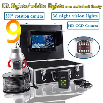 Камера для подводной рыбалки F08A HD 1000TVL, 9-дюймовый цветной монитор с 36 шт. подсветкой, камера для видеосъемки ночного видения, кабель 200 м