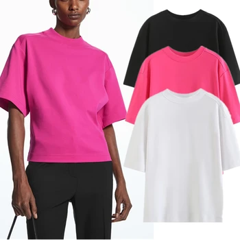 Maxdutti / 2023 Летний Модный Женский топ из чистого хлопка, многоцветная футболка в японском стиле в стиле ретро с круглым вырезом и короткими рукавами