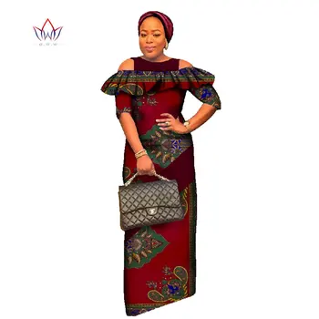 Размер в наличии Африканские платья для женщин, Длинное платье и платок, Восковая женская одежда с африканским принтом, WY1742