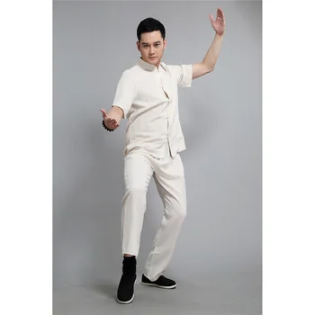 Летняя традиционная китайская одежда для мужчин, костюмы для кунг-фу, Льняной костюм Тан, Комплекты с топом и брюками, Мужская одежда для восточного Тай-чи Брюса Ли