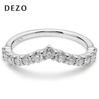 Обручальное кольцо из ДЕЗО-Муассанита, твердое серебро 925 пробы, V-образный изгиб, половина Вечности, кольца для женщин, Модная укладка