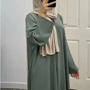Однотонная Абайя для женщин Исламская одежда из крепа с морщинками Мусульманское Длинное платье Повседневные внутренние платья Макси Дубай Скромность Хиджабы Халат Ид