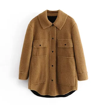 Модное пальто-рубашка с лацканами, простое повседневное осенне-зимнее новое свободное женское пальто