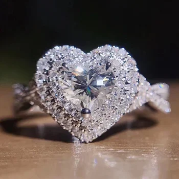 Изысканный Набор серебряного цвета в форме сердца с трехмерным циркониевым кольцом, Обручальное кольцо, свадебные украшения