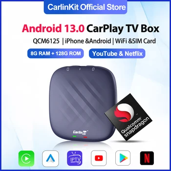 CarlinKit Лучший 8G + 128G Android 13,0 Автомобильный Смарт-Бокс Беспроводной Android Auto CarPlay Автомобильная Интеллектуальная Система Для Spotify IPTV Netflix