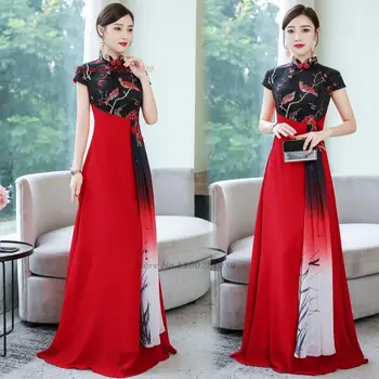 китайское винтажное платье 2023, улучшенное вечернее платье с национальным цветочным принтом чонсам, восточное элегантное вечернее платье для банкета, vestido