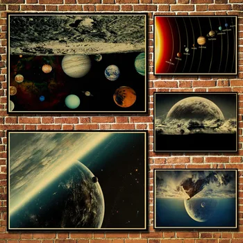 Галактика Земля, Солнечная система, винтажные плакаты, декоративная наклейка на стену из крафт-бумаги, классические картины