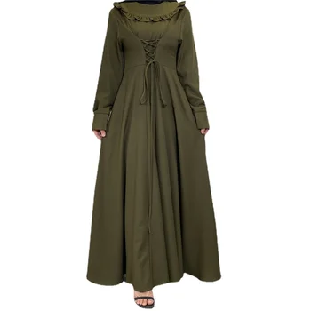 Мусульманское Платье с Длинным Рукавом и Большим Подолом на Ближнем Востоке, Женское Однотонное Мусульманское Платье, Vestidos Largos, Скромное Платье