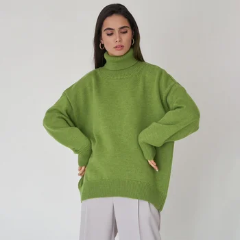 Однотонный свитер с высоким воротом 2023, Осенне-Зимние Топы свободной вязки Y2k, Универсальное платье, Классический свитер для женщин, Винтажная одежда
