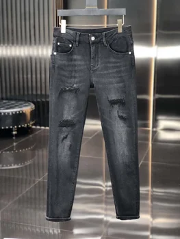 Новый люксовый бренд 2023ss, мужские брюки в стиле пэчворк с дырками в стиле Ретро, Высокое качество, модные рваные дизайнерские мужские джинсы