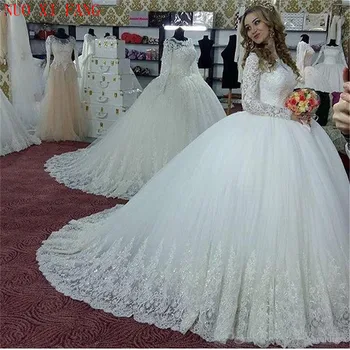 Винтажные Арабские Свадебные платья с Длинными рукавами и Аппликациями из Пайеток, платье Невесты, Бальное Платье vestido de noiva robe de mariee