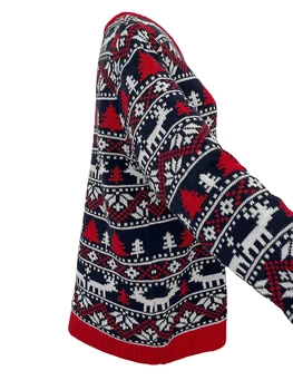 Женский Праздничный Рождественский свитер с длинным рукавом и круглым вырезом, Пуловер со Снежинками и Оленями, Трикотаж