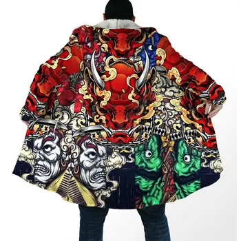 Зимний Мужской плащ CLOOCL с капюшоном, Японский рисунок Праджня, Флисовое пальто с 3D Принтом, Женское Модное Толстое теплое пальто-накидка