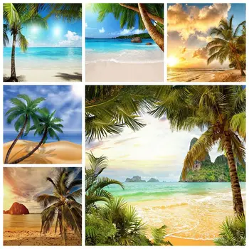 Летние тропические приморские Пляжные Пальмы, Небо, облака, фоны для фотосъемки, вечеринка Aloha, Фотофон, фотофоны для фотозоны