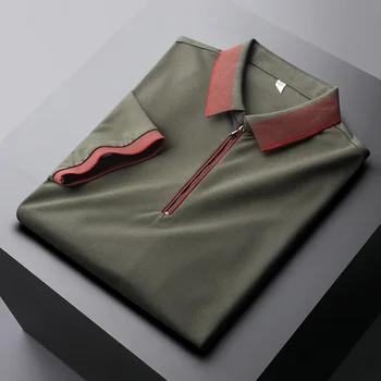 Mulberry высококачественная брендовая рубашка поло с коротким рукавом, мужская футболка с отворотом из ледяного шелка, 2023, новая летняя деловая повседневная футболка на молнии