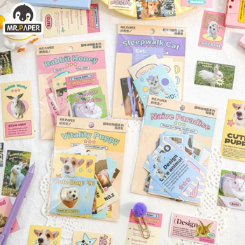 Mr. Paper 30 шт./упак. Милые наклейки с кошками и собаками Серии Animal Goo Card Journal Материал для украшения, Наклейки Kawaii, Канцелярские принадлежности