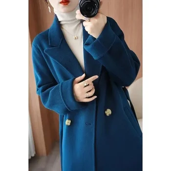 Шерстяное пальто, Женское длинное пальто, осенне-зимняя мода 2023, Новое высококачественное стеганое пальто, Свободное, высококлассное, M880