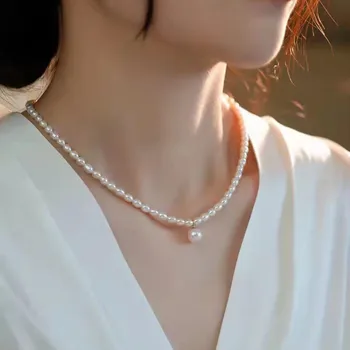 Ожерелье из настоящего пресноводного жемчуга 7-8 мм, женское ожерелье длиной 39-43 см, Классические Свадебные украшения из натурального жемчуга в стиле барокко