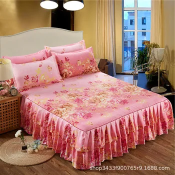 3 шт., двухслойная кружевная юбка для кровати, комплект из трех предметов в корейском стиле Принцессы, Двуспальная кровать, домашний наматрасник, Простыня, 2 места