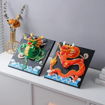 3D Китайский Дракон Строительные Блоки Diy Животные Фрески Украшения Кирпичи Тигр Головоломки Игрушки с базой Подарки для детей и взрослых