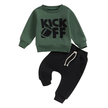 Осенняя одежда для маленьких мальчиков, классическая толстовка с длинными рукавами и буквенным принтом, комплект одежды для малышей