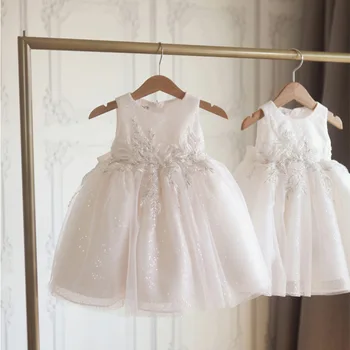 Милое Элегантное праздничное детское платье в Корейском стиле, Кружевное Белое платье без рукавов с вышивкой, сетчатые платья с высокой талией для младенцев, Vestidos