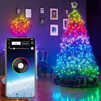 Свет для украшения Рождественской елки USB LED Fairy String Light Bluetooth App Control Домашняя вечеринка Рождественский декор Струнная лампа Наружный свет