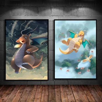Плакаты на холсте с изображением мультяшного персонажа Dragonite Современный подарок для дома художественное оформление Картины Декор детской спальни