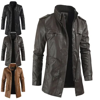 Новые мужские куртки из синтетической кожи, однотонный тонкий воротник-стойка на молнии, модная мотоциклетная куртка, брендовые верхние пальто, прямая поставка