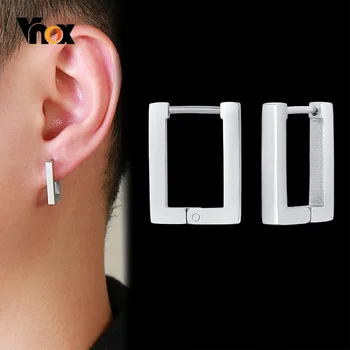Простые геометрические квадратные серьги-кольца Vnox для мужчин, противоаллергенный зажим для ушей из нержавеющей стали, мужские ювелирные изделия