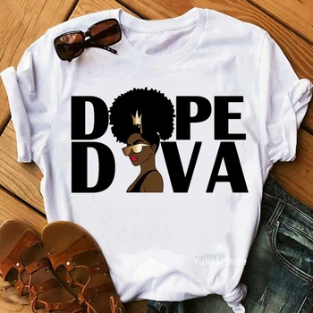 Женская футболка Dope Diva Queen С графическим принтом, Красивая Африканская Черная футболка Для Девочек, Женская одежда в стиле Tumblr, Рубашка Harajuku Оптом