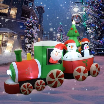 Рождественское украшение, Надувной поезд, Санта-Клаус, Снеговик Длиной 8,8 фута, надувные игрушки со светодиодной подсветкой, украшение для сада на открытом воздухе