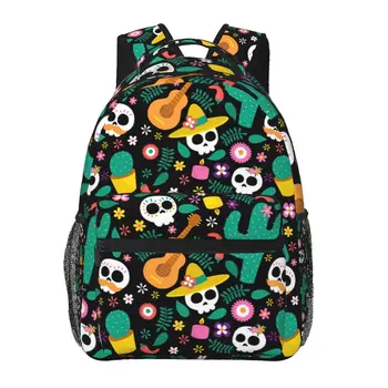 Сахарный Череп Калавера с цветочным рисунком Для любителей мексиканского декора, Рюкзак для девочек и мальчиков, Дорожный рюкзак для подростков, школьная сумка