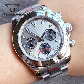 Спортивные Деловые Наручные часы VK63 из нержавеющей стали, 39 мм кварцевый хронограф, наручные часы для мужчин, Сапфировое стекло, сталь/резиновый ремешок