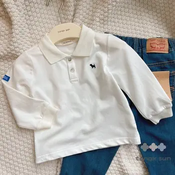 Детская хлопковая футболка с короткими рукавами, Летняя новинка 2023 года, Корейская версия, Свободная рубашка поло для мальчиков и девочек, Детская рубашка