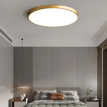 Современные светодиодные потолочные светильники для спальни, люстра для гостиной, Декоративная ультратонкая медная потолочная лампа в скандинавском стиле, Простая круглая