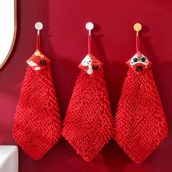 Китайские новогодние красные полотенца для рук, Весенний фестиваль, декор, микрофибра, кухонное полотенце для рук в ванной, подвесная ткань для чистки
