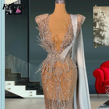 Вечерние Платья Floria с Прозрачным Бисером 2023, Длинное Праздничное Платье в Арабском стиле из Дубая, От Кутюр, Специальное Вечернее Платье Vestidos De Noche