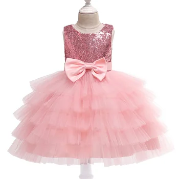 Розовое платье принцессы для девочек, детское платье на Первый год рождения, многослойное платье с блестками, вечернее платье для малышей, Рождественский детский костюм от 3 лет