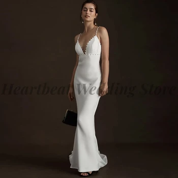 Модное Свадебное платье с открытой спиной 2023 года для Женщин с V-образным вырезом на Тонких Бретельках, Шлейфом 