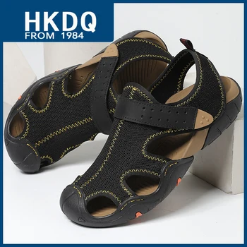 HKDQ/ Модные Сетчатые черные сандалии на крючках и петлях, мужские Летние Удобные мужские пляжные сандалии, Нескользящая Повседневная обувь, Мужские Большие Размеры 38-46