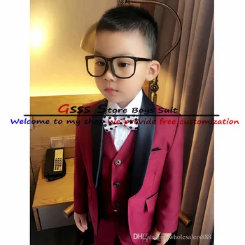 Little Boy Suit 3 Piece Formal Blazer Pants Vest Child Wedding Tuxedo Shawl Collar Kids Jacket Set костюм для мальчика