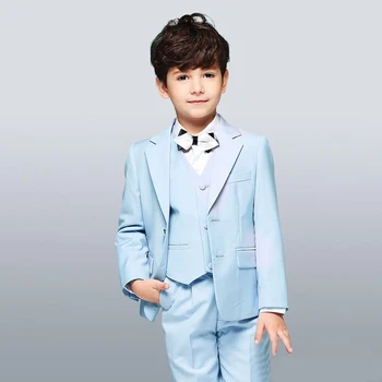 2022 Новое поступление, Официальная дизайнерская одежда для мальчиков, светло-голубые Детские Свадебные костюмы на заказ, комплект из 3 предметов, костюмы для выпускного вечера (куртка + брюки + жилет)