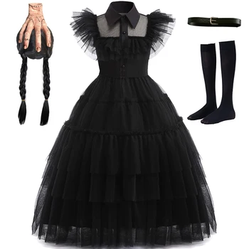 Детское платье Wednesday Addams для маленьких девочек, костюмы для Косплея на Хэллоуин, Готический фильм 