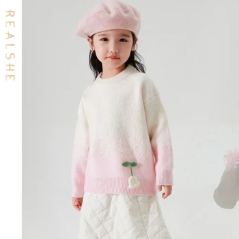 Детские свитера для маленьких девочек, Мягкие вязаные топы с длинными рукавами, Новинка 2023 года, Детская одежда, свитера для милых девочек